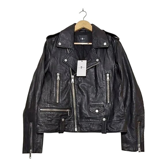 7 For All Mankind Jackets & Blazers - NWT 7 For All Mankind Asymmetrical Black Leather Moto Biker Jacket Edgy/Rocker L